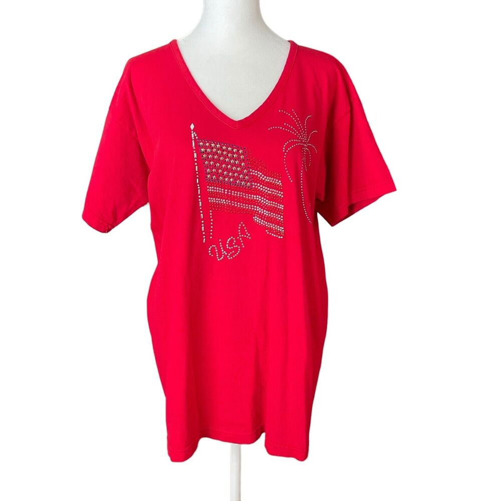 Cactus California Medium T-Shirt Vintage Red USA Flag Vneck Short Sleeve